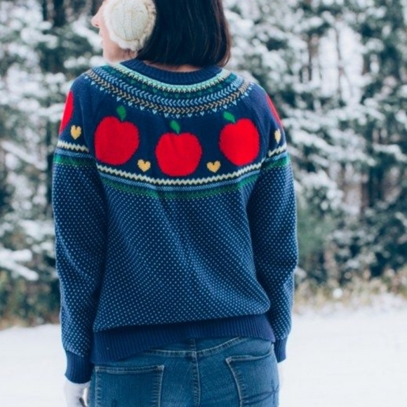 ModCloth Women's Size 3X Apple Navy Polka-dot Cotton Fairisle Sweater - Picture 7 of 7